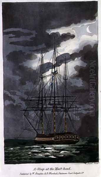 Asleep at the Mast-Head, plate from The Adventures of Johnny Newcome in the Navy by John Mitford 1782-1831 engraved by W. Read, 1818 Oil Painting by Thomas Rowlandson