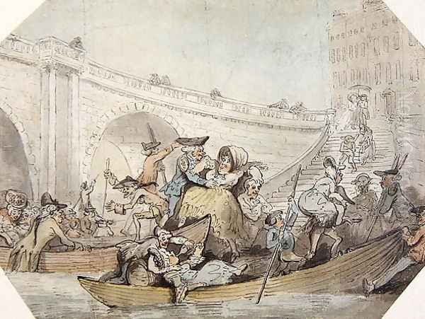 The Arrival of Ferries at London Bridge Oil Painting by Thomas Rowlandson