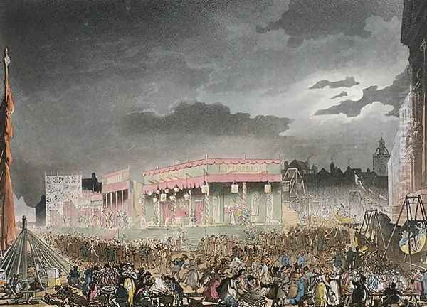 Bartholomew Fair, from the Microcosm of London, or London in Miniature, Vol. I, by Rudolph Ackerman, engraved by J. Bluch Oil Painting by Thomas Rowlandson