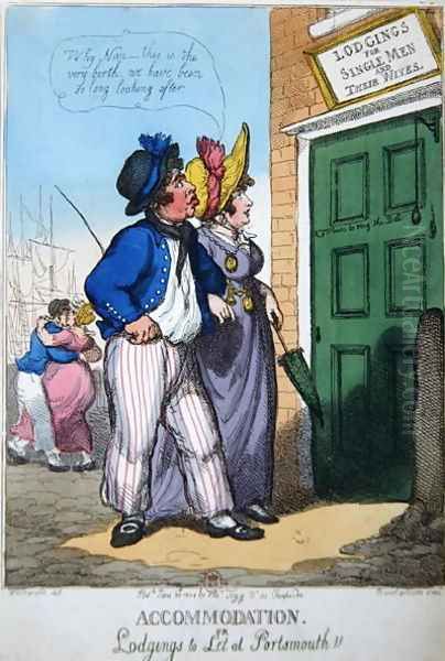 Lodgings for Single Men and their Wives in Portsmouth, 1808 Oil Painting by Thomas Rowlandson