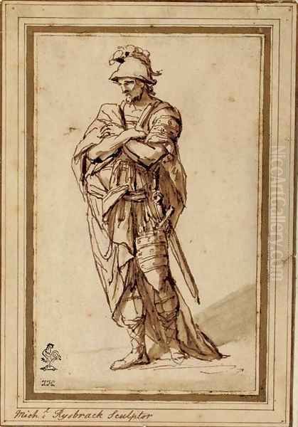 A soldier, full-length, his arms folded Oil Painting by John Michael Rysbrack