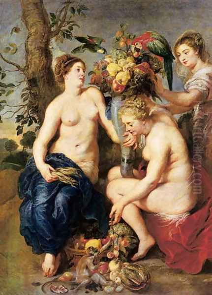 Ceres with Two Nymphs, c.1624 Oil Painting by and Snyders, F. Rubens, Peter Paul