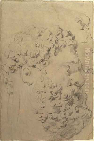 Studies of the head and profile of the Farnese Hercules by Glycon, verso, 1606-08 Oil Painting by and Snyders, F. Rubens, Peter Paul