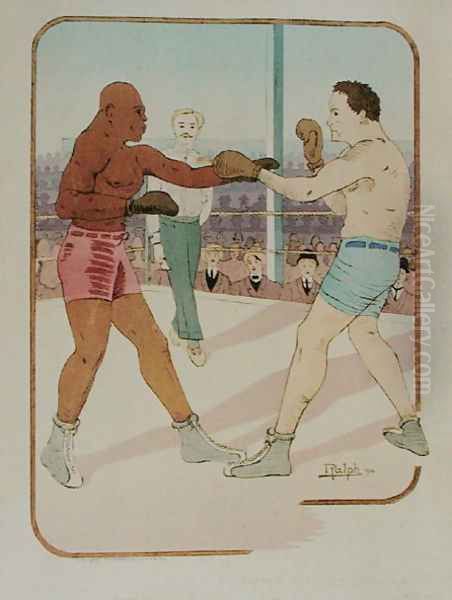 Poster advertising the Jeffries-Johnson boxing match, 1910 Oil Painting by Ralph