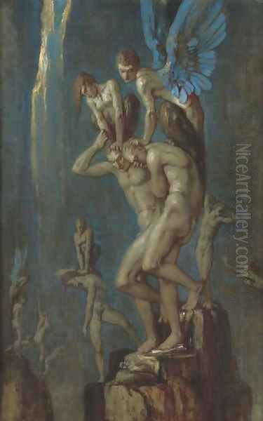 Chimeras (Chacun porte sa Chimere) Oil Painting by Charles De Sousy Ricketts