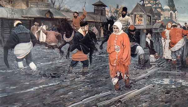 A Seventeenth Century Moscow Street on a Holiday, 1895 Oil Painting by Andrei Petrovich Ryabushkin