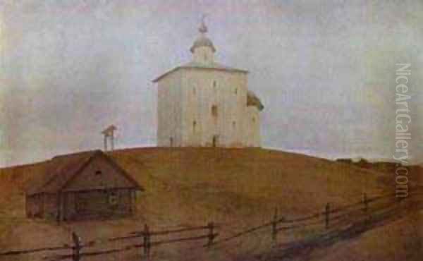 Novgorod Church 1903 Oil Painting by Andrei Petrovich Ryabushkin