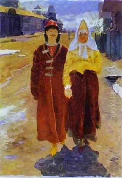 Going On A Visit 1896 Oil Painting by Andrei Petrovich Ryabushkin