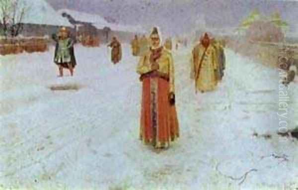 Sunday 1889 Oil Painting by Andrei Petrovich Ryabushkin