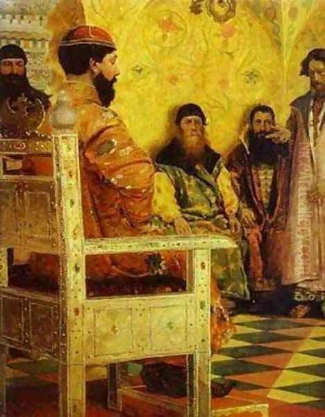 Tzar Mikhail Fedorovich Holding Council With The Boyars In His Royal Chamber 2 1893 Oil Painting by Andrei Petrovich Ryabushkin