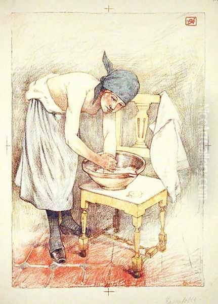 Girl Washing, from LEstampe Moderne, published Paris 1897-99 Oil Painting by Armand Rassenfosse