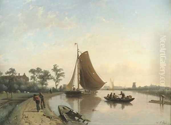 Along the river in summer Oil Painting by Johan Adolph Rust