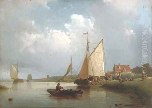 Shipping on a calm Oil Painting by Johan Adolph Rust