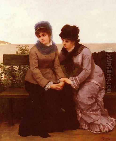 Deux Jeunes Filles (Two Girls) Oil Painting by Jules James Rougeron