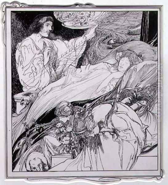 There She Lay, Looking So Beautiful, illustration from Briar Rose, The True Annals of Fairyland - The Reign of King Herla, pub. by J.M. Dent and Co. Ltd., 1900 Oil Painting by Charles Robinson