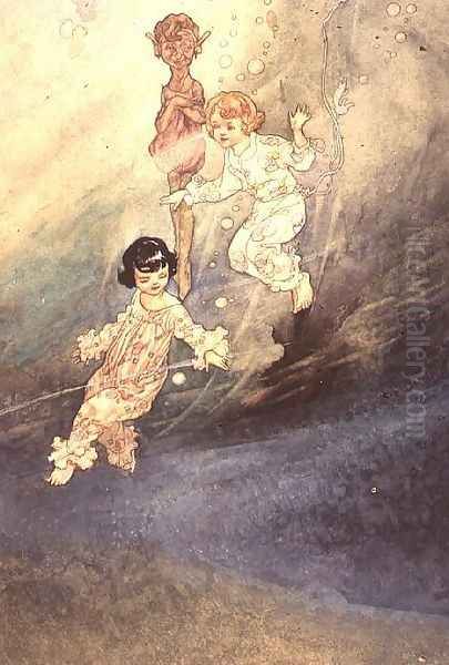 Untitled Watercolour, Children Underwater with an Elf Oil Painting by Charles Robinson