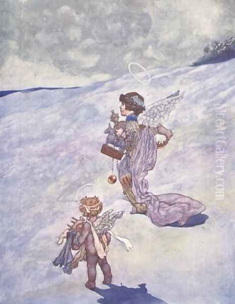 Christmas Angels with Toys Oil Painting by Charles Robinson