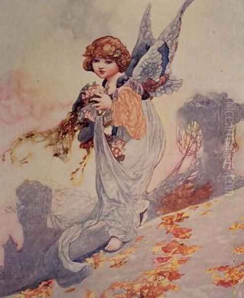 Angel Scattering Autumn Leaves Oil Painting by Charles Robinson