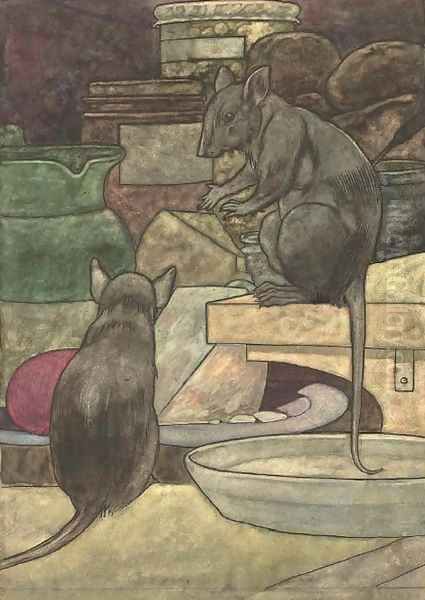 An illustration for Aesop's Fables The field mouse and the town mouse Oil Painting by Charles Robinson