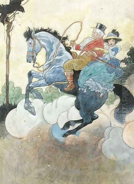 A gentleman and a lady on a rearing horse Oil Painting by Charles Robinson