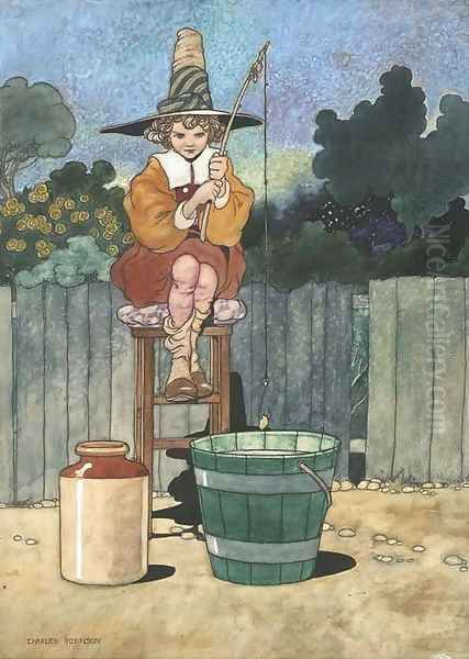 Simple Simon 'All the water he had got was in his mother's pail.' Oil Painting by Charles Robinson