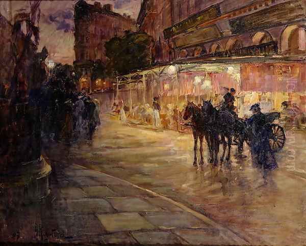 Paris street scene by night Oil Painting by Alexandre Rigotard