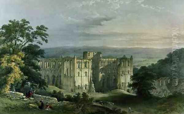 Rievaulx Abbey in the Rye Valley, from The Monastic Ruins of Yorkshire, engraved by George Hawkins, 1843 Oil Painting by William Richardson