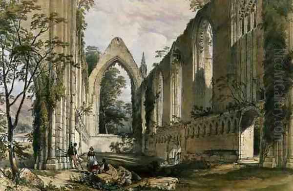 Bolton Abbey, interior of the Choir, from The Monastic Ruins of Yorkshire, engraved by George Hawkins 1819-52, 1842 Oil Painting by William Richardson