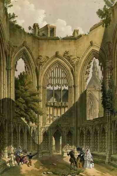 Howden Abbey, the Chapter House, from The Monastic Ruins of Yorkshire, engraved by George Hawkins 1819-52, 1842 Oil Painting by William Richardson