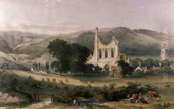 Byland Abbey from the South West, from The Monastic Ruins of Yorkshire, engraved by George Hawkins 1819-52, 1842 Oil Painting by William Richardson