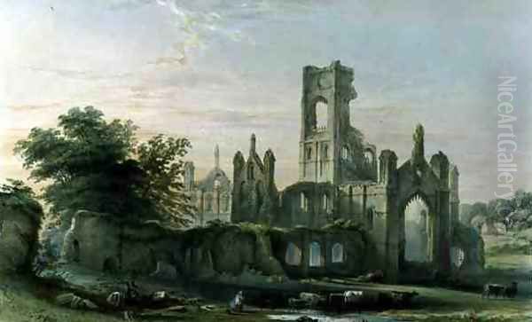 Kirkstall Abbey from the South East, from The Monastic Ruins of Yorkshire, engraved by George Hawkins 1819-52, 1842 Oil Painting by William Richardson