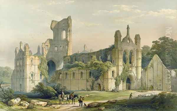 Kirkstall Abbey from the North West, from The Monastic Ruins of Yorkshire, engraved by George Hawkins 1819-52, 1843 Oil Painting by William Richardson