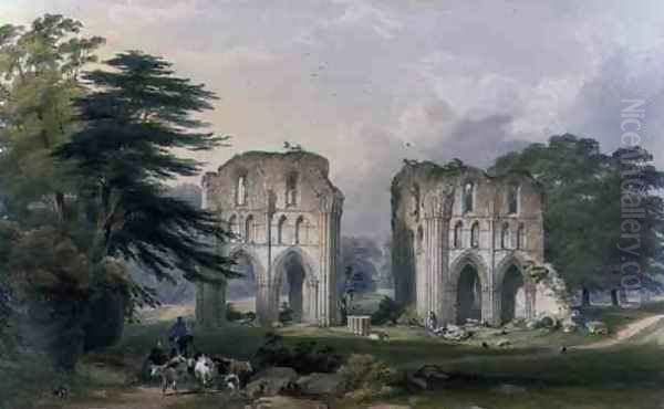 Roche Abbey, view from the West, from The Monastic Ruins of Yorkshire, engraved by George Hawkins 1819-52, 1842 Oil Painting by William Richardson