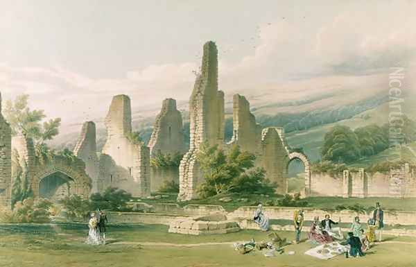 Sawley Abbey, from The Monastic Ruins of Yorkshire, engraved by George Hawkins 1819-52, 1842 Oil Painting by William Richardson