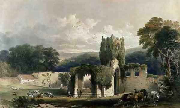 Mount Grace Priory, exterior of the church, from The Monastic Ruins of Yorkshire, engraved by George Hawkins 1819-52, 1842 Oil Painting by William Richardson