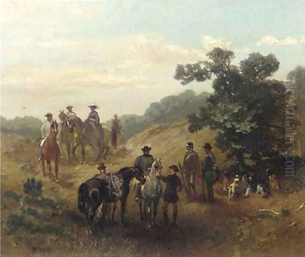 A hunting party at rest Oil Painting by Charles Rochussen