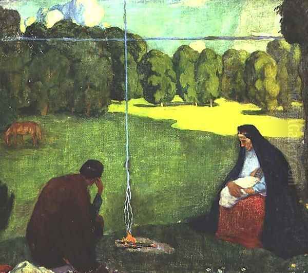 Rest During the Journey, c.1905 Oil Painting by Kristjan Raud