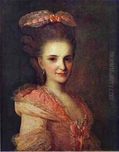 Portrait Of An Unknown Lady In A Pink Dress 1770s Oil Painting by Fedor Rokotov