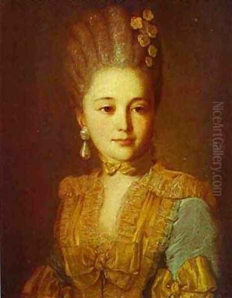 Portrait Of An Unknown Woman In A Blue Dress With Yellow Trimmings 1760s Oil Painting by Fedor Rokotov