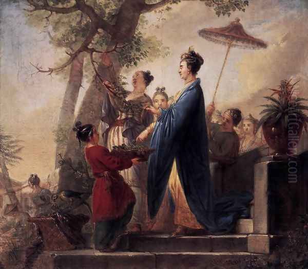 The Empress of China Culling Mulberry Leaves c. 1773 Oil Painting by Bernhard Rode