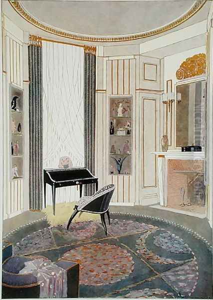 Interior with furniture designed by Ruhlmann, from a collection of prints published in 4 volumes by Albert Levy, c.1924-26 Oil Painting by Emile Jacques Ruhlmann