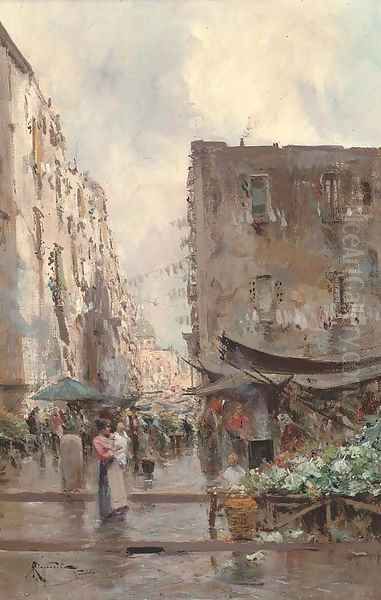 A Neapolitan market Oil Painting by Oscar Ricciardi