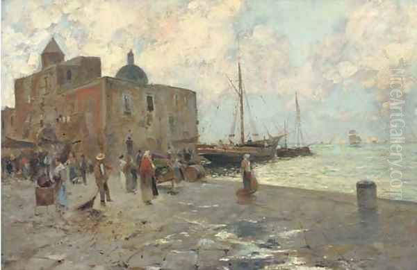 Waiting for the catch, Naples Oil Painting by Oscar Ricciardi