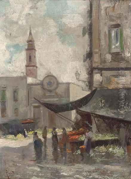 A Neapolitan fruit market Oil Painting by Oscar Ricciardi