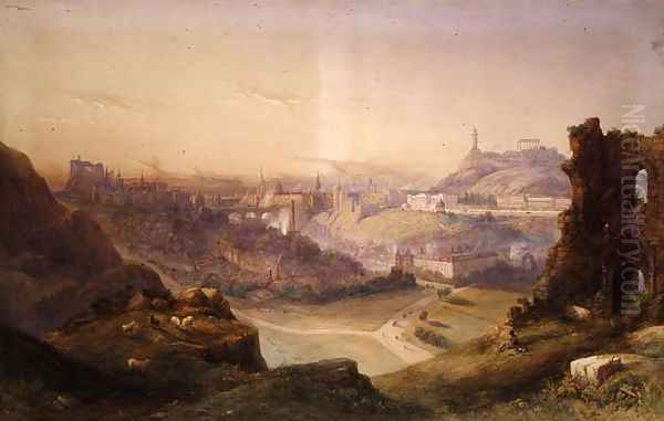 Edinburgh from Salisbury Crags, 1849 Oil Painting by Thomas Charles Leeson Rowbotham