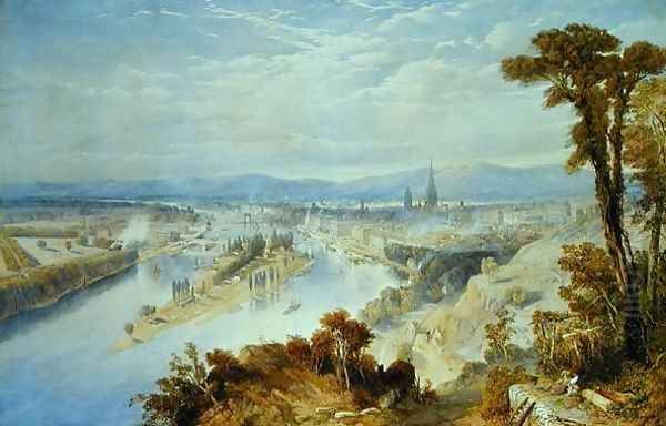 Rouen From St. Catherines Hill, 1849 Oil Painting by Thomas Charles Leeson Rowbotham