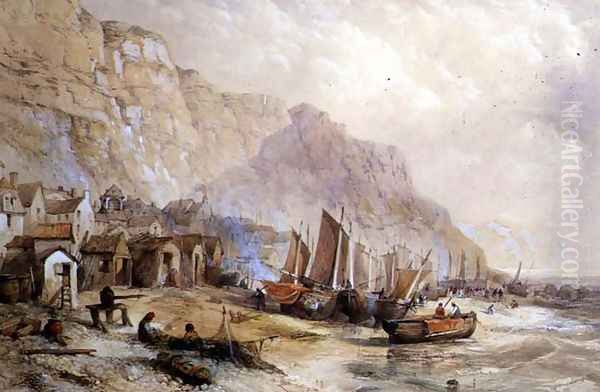 Old Hastings, Sussex Oil Painting by Thomas Charles Leeson Rowbotham