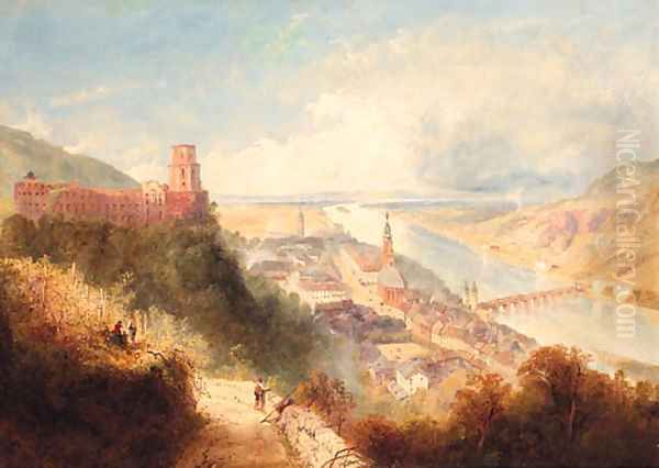 Castle and Town of Heidelberg, Germany Oil Painting by Thomas Charles Leeson Rowbotham