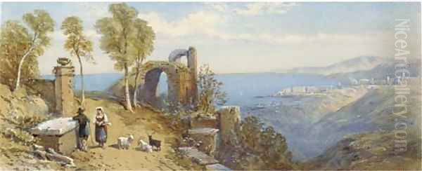 The coast of Italy Oil Painting by Thomas Charles Leeson Rowbotham