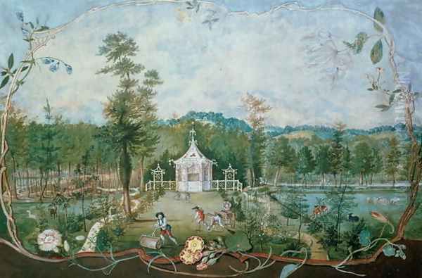 Chinese Pavilion in an English Garden, 18th century Oil Painting by Thomas Robins